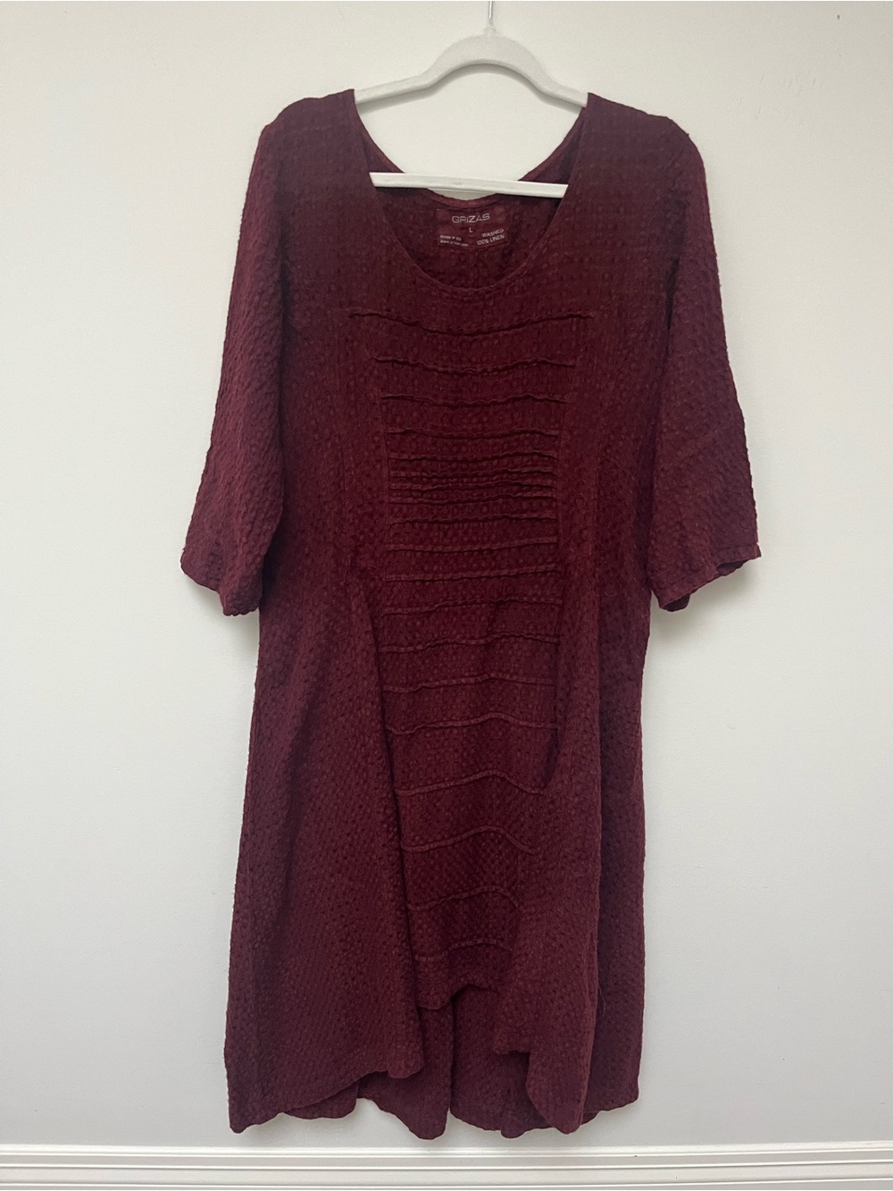 Grizas 100% Washed Linen Maroon Dress Large